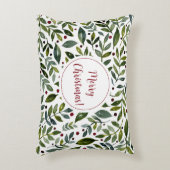 緑の水の色の季節の枝と果実 アクセントクッション (正面(垂直))