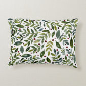 緑の水の色の季節の枝と果実 アクセントクッション (裏面)