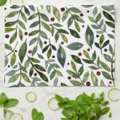 緑の水の色の季節の枝と果実 キッチンタオル (折り畳み)