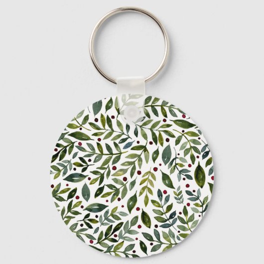 緑の水の色の季節の枝と果実 キーホルダー (正面)