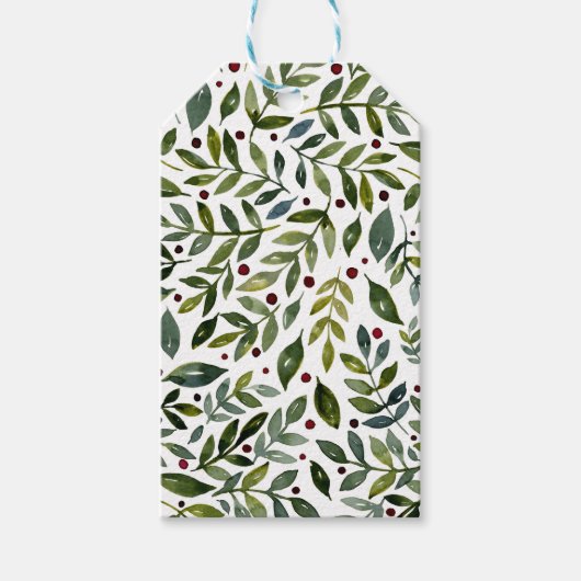 緑の水の色の季節の枝と果実 ギフトタグ (正面)
