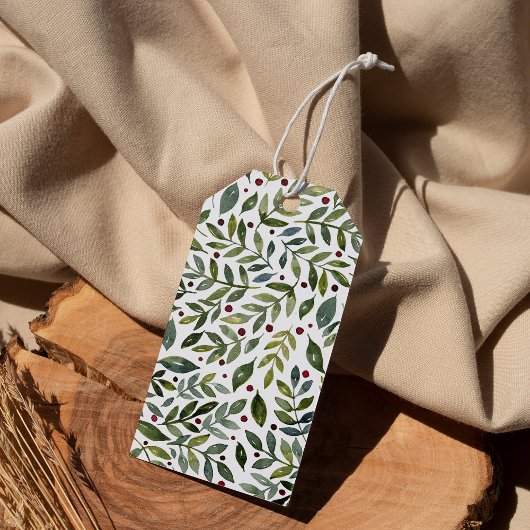 緑の水の色の季節の枝と果実 ギフトタグ
