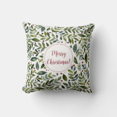 緑の水の色の季節の枝と果実 クッション (正面)