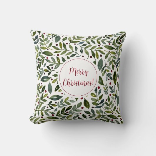 緑の水の色の季節の枝と果実 クッション (正面)