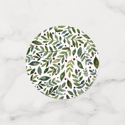 緑の水の色の季節の枝と果実 コンフェッティ (スモール正面)