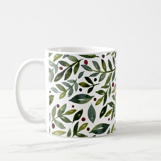 緑の水の色の季節の枝と果実 コーヒーマグカップ (左)