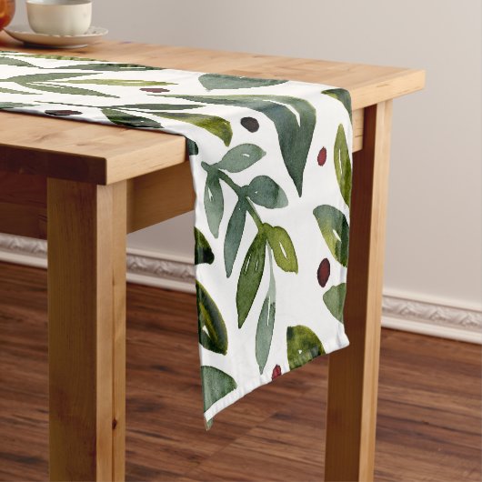 緑の水の色の季節の枝と果実 ショートテーブルランナー (インサイチュ)