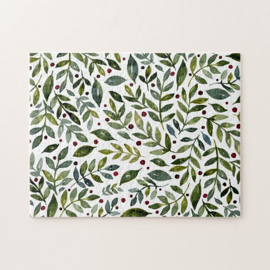 緑の水の色の季節の枝と果実 ジグソーパズル (横)