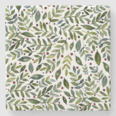 緑の水の色の季節の枝と果実 ストーンコースター (正面)