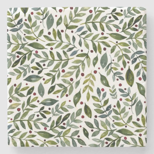 緑の水の色の季節の枝と果実 ストーンコースター (正面)