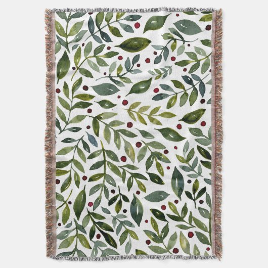 緑の水の色の季節の枝と果実 スローブランケット (正面縦)