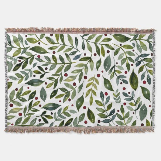 緑の水の色の季節の枝と果実 スローブランケット (正面)