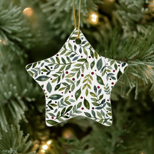 緑の水の色の季節の枝と果実 セラミックオーナメント (ツリー)