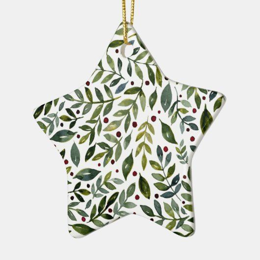 緑の水の色の季節の枝と果実 セラミックオーナメント (左)