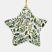 緑の水の色の季節の枝と果実 セラミックオーナメント (裏面)