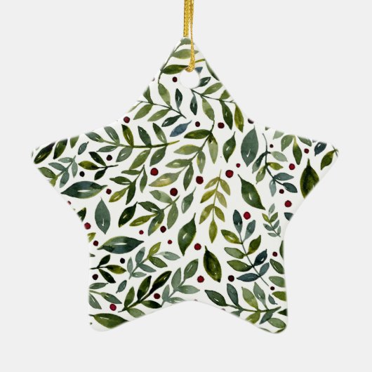 緑の水の色の季節の枝と果実 セラミックオーナメント (裏面)