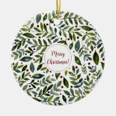 緑の水の色の季節の枝と果実 セラミックオーナメント (正面)