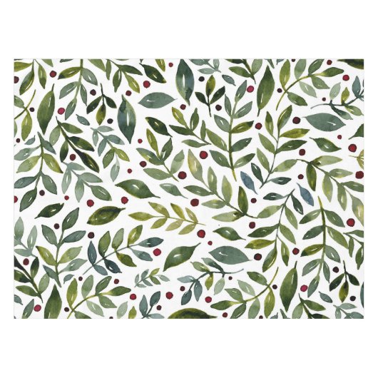 緑の水の色の季節の枝と果実 テーブルクロス (正面(横))