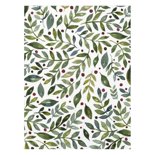 緑の水の色の季節の枝と果実 テーブルクロス (正面)