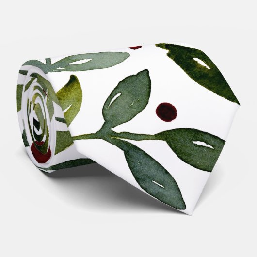 緑の水の色の季節の枝と果実 ネクタイ (ロール)