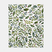 緑の水の色の季節の枝と果実 フリースブランケット (正面)