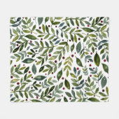 緑の水の色の季節の枝と果実 フリースブランケット (正面(横))