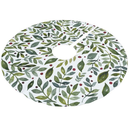 緑の水の色の季節の枝と果実 ブラッシュドポリエステルツリースカート (アングル)