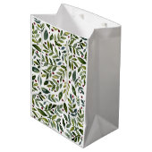 緑の水の色の季節の枝と果実 ミディアムペーパーバッグ (正面アングル)