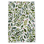 緑の水の色の季節の枝と果実 ミディアムペーパーバッグ (正面)