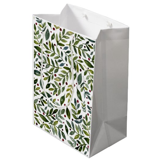緑の水の色の季節の枝と果実 ミディアムペーパーバッグ (裏面アングル)