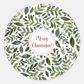 緑の水の色の季節の枝と果実 ラウンドシール (正面)
