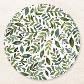 緑の水の色の季節の枝と果実 ラウンドペーパーコースター (正面)