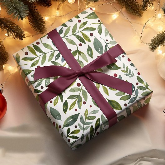 緑の水の色の季節の枝と果実 ラッピングペーパーシート