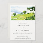 緑の水の色の田舎のヒルズカップルシャワー 招待状 (正面/裏面)