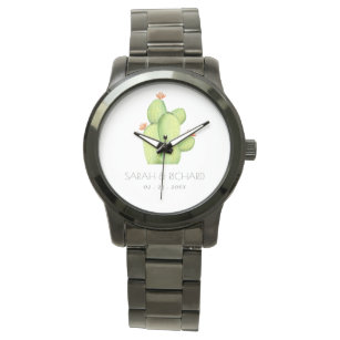 緑の水の色の砂漠サボテン日付のギフトを保存 腕時計
