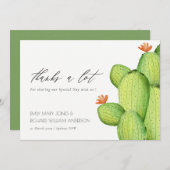 緑の水の色の砂漠サボテン花ありがとう サンキューカード (正面/裏面)