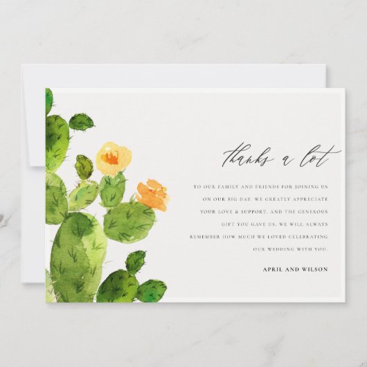 緑の水の色の砂漠サボテン花ありがとう サンキューカード (正面)