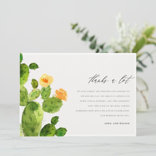 緑の水の色の砂漠サボテン花ありがとう サンキューカード (スタンド正面)