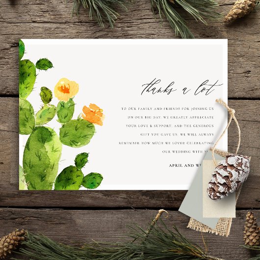 緑の水の色の砂漠サボテン花ありがとう サンキューカード