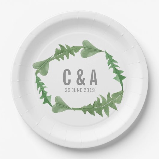 緑の水の色の結婚葉 ペーパープレート (正面)