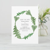 緑の水の色の葉を保存する日付招待状 招待状 (スタンド正面)