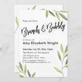 緑の水の色の葉ブランチ&バブリー 招待状 (正面/裏面)