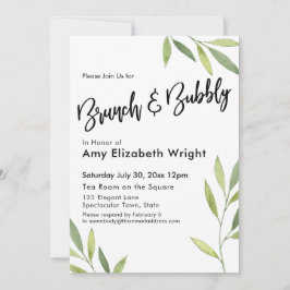 緑の水の色の葉ブランチ&バブリー 招待状