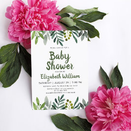 緑の水の色の葉植物性赤ちゃんシャワー 招待状