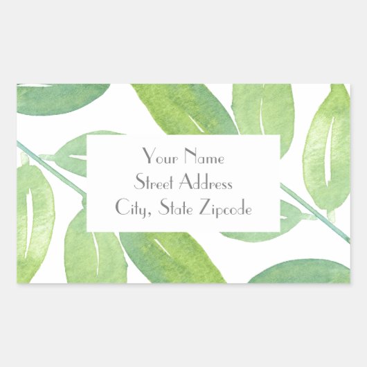 '緑の水の色の葉3'ラベル 長方形シール (正面)