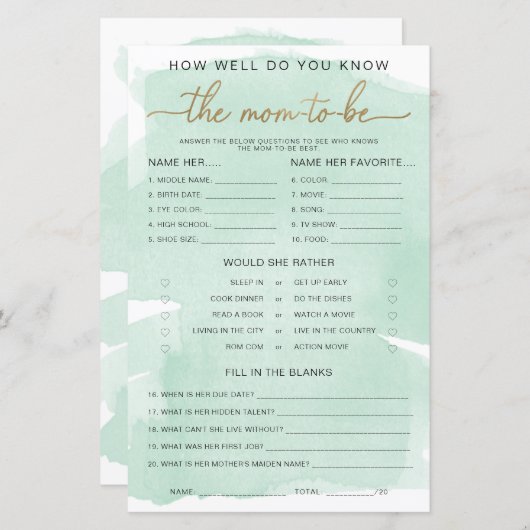 緑の水の色の金ゴールドは、ゲームになるママを知っている (正面/裏面)