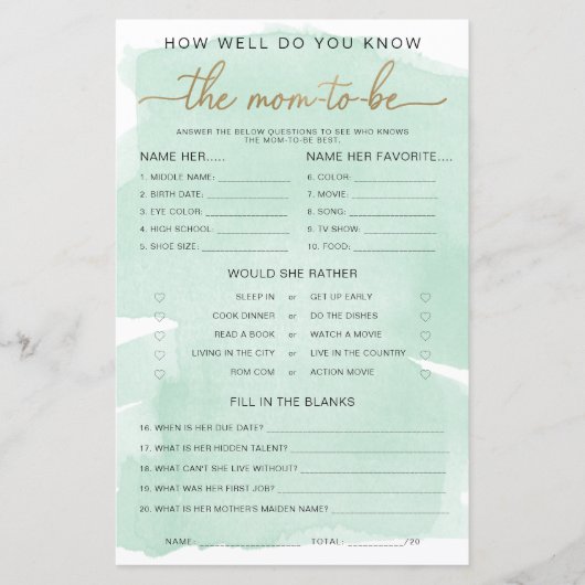 緑の水の色の金ゴールドは、ゲームになるママを知っている (正面)