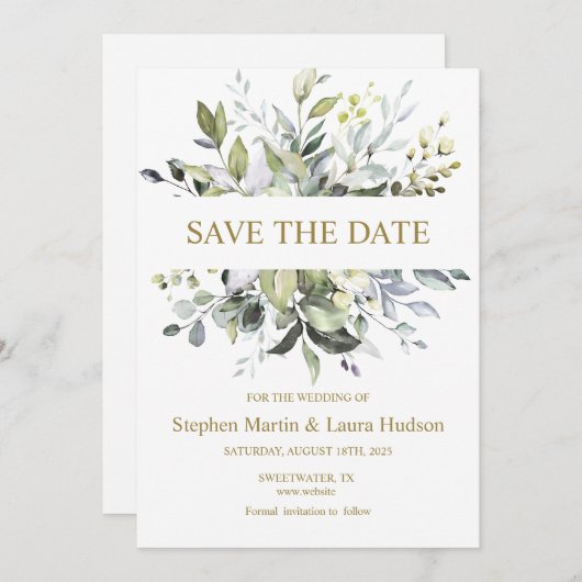 緑の水の色を保存する日付招待状 シーズンカード (正面/裏面)