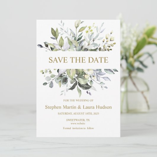 緑の水の色を保存する日付招待状 シーズンカード (スタンド正面)