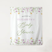 緑の水の色イエローピンクのウェルカムサイン タペストリー (正面)